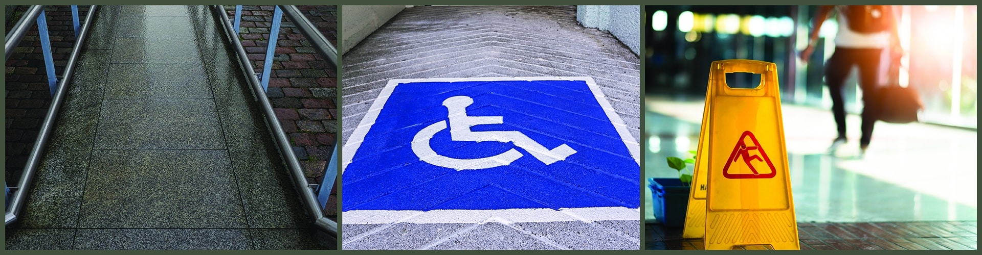 walkway, disabled sign and slippery sign